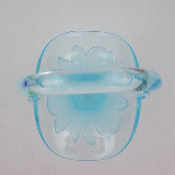 Light Turquoise Clear and Opaque Small Art Glass Basket - Picture 4 of 7